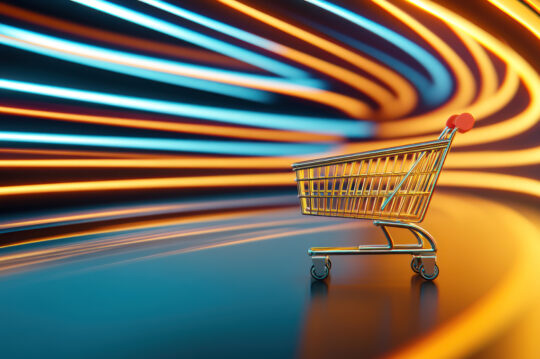 Shopping Trolley in AI generated background with neon light swirls
